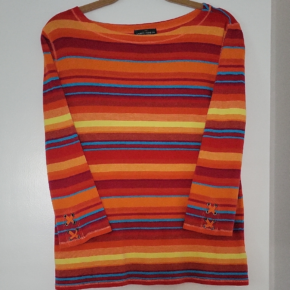 Ralph Lauren Fitted Red and Orange Long Sleeve Blouse